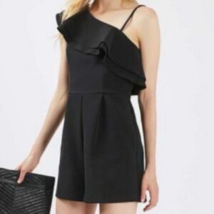 NWOT Topshop Black One-Shoulder Ruffle Romper